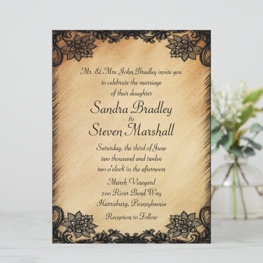 Rustic Lace Wedding Invitation Kaart (Staand voorkant)