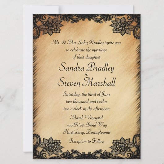 Rustic Lace Wedding Invitation Kaart (Voorkant)