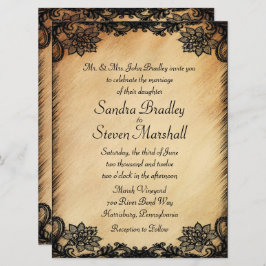 Rustic Lace Wedding Invitation Kaart