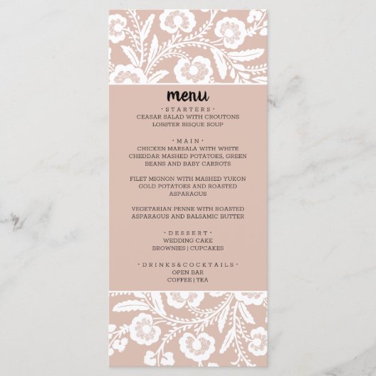 Rustic Lace Wedding Menu (Voorkant)