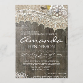 Rustic Lace Wood Afstuderen Uitnodiging
