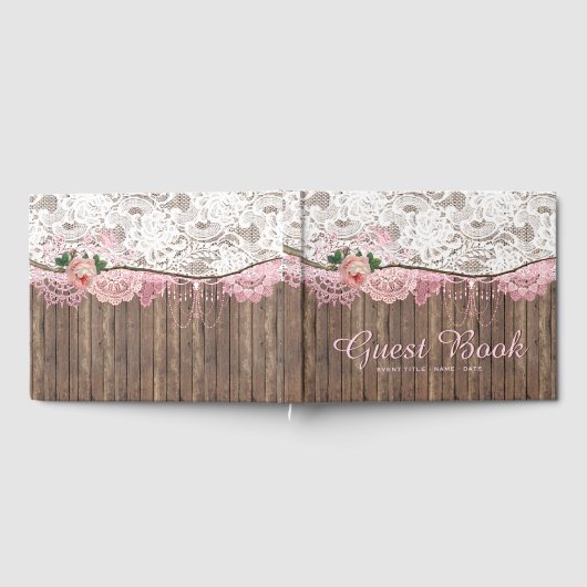 Rustic Lace Wood Baby shower bruiloft gastenboek (Volledig)