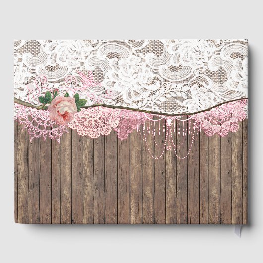 Rustic Lace Wood Baby shower bruiloft gastenboek (Achterkant)