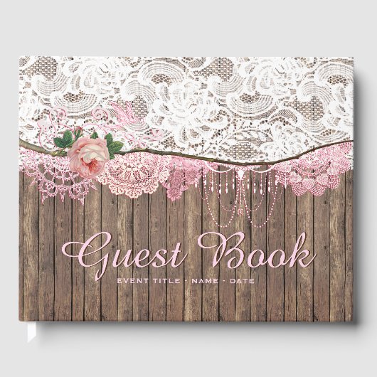 Rustic Lace Wood Baby shower bruiloft gastenboek (Voorkant)