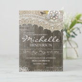 Rustic Lace Wood Baby shower Uitnodiging (Staand voorkant)