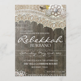 Rustic Lace Wood Bridal Shower Kaart