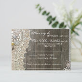 Rustic Lace Wood Floral Wedding Reception RSVP (Staand voorkant)
