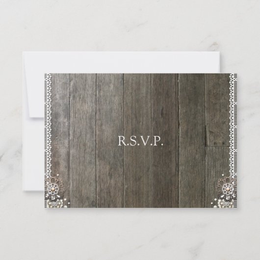 Rustic Lace Wood Floral Wedding Reception RSVP (Achterkant)