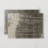 Rustic Lace Wood Floral Wedding Reception RSVP (Voorkant / Achterkant)