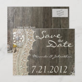 Rustic Lace Wood Save the Date Briefkaarten (Voorkant / Achterkant)