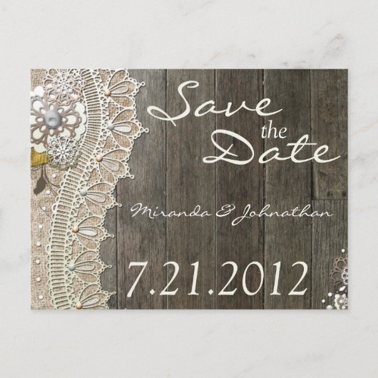 Rustic Lace Wood Save the Date Briefkaarten (Voorkant)