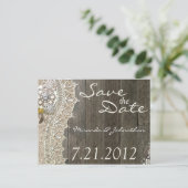 Rustic Lace Wood Save the Date Briefkaarten (Staand voorkant)