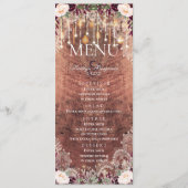 Rustic Lace Wood & String Lights Wedding Menu (Voorkant)