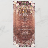 Rustic Lace Wood & String Lights Wedding Menu (Voorkant / Achterkant)