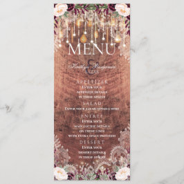 Rustic Lace Wood & String Lights Wedding Menu