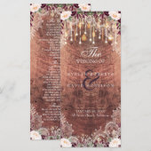 Rustic Lace Wood String Lights Wedding Programme Programmakaart (Voorkant / Achterkant)