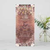 Rustic Lace Wood String Lights Wedding Programme Programmakaart (Staand voorkant)