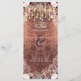Rustic Lace Wood String Lights Wedding Programme Programmakaart