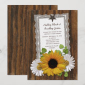 Rustic Lace Wood Sunflower Daisy Country Weddensch Kaart (Voorkant / Achterkant)