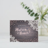 Rustic lace wood zou je mijn matron van eer zijn. kaart (Staand voorkant)