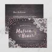Rustic lace wood zou je mijn matron van eer zijn. kaart (Voorkant / Achterkant)