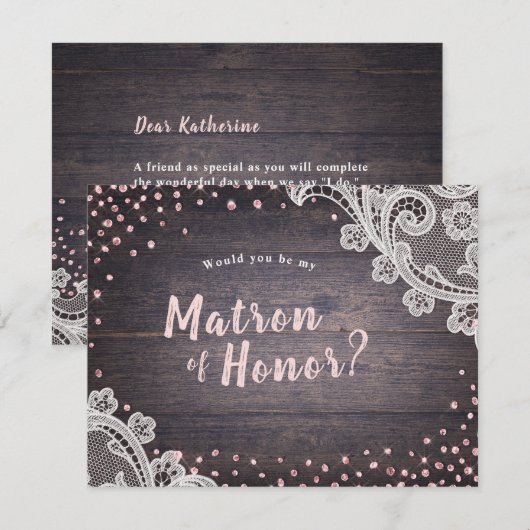 Rustic lace wood zou je mijn matron van eer zijn. kaart (Voorkant / Achterkant)
