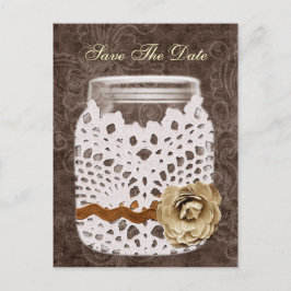 Rustic Lace Wrapped Mason Jar Wedding Aankondigingskaart