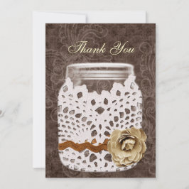 Rustic Lace Wrapped Mason Jar Wedding Bedankkaart