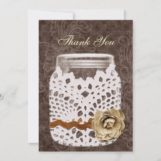 Rustic Lace Wrapped Mason Jar Wedding Bedankkaart (Voorkant)