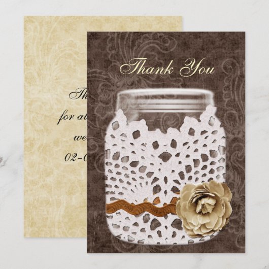 Rustic Lace Wrapped Mason Jar Wedding Bedankkaart (Voorkant / Achterkant)