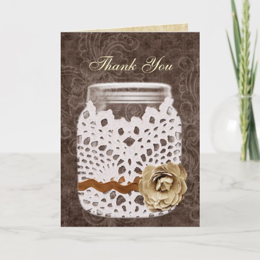 Rustic Lace Wrapped Mason Jar Wedding Bedankkaart (Voorkant)