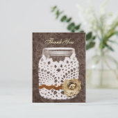 Rustic Lace Wrapped Mason Jar Wedding Briefkaart (Staand voorkant)