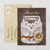 Rustic Lace Wrapped Mason Jar Wedding Briefkaart (Voorkant / Achterkant)