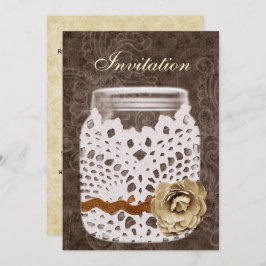 Rustic Lace Wrapped Mason Jar Wedding Kaart
