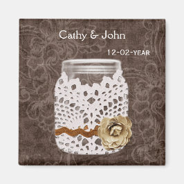 Rustic Lace Wrapped Mason Jar Wedding Magneet