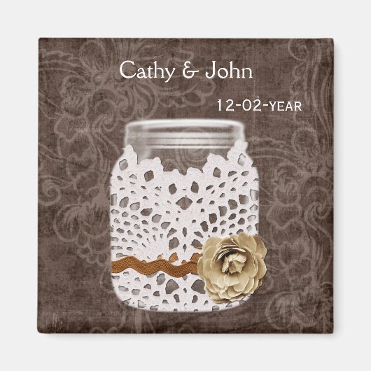 Rustic Lace Wrapped Mason Jar Wedding Magneet (Voorkant)