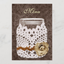 Rustic Lace Wrapped Mason Jar Wedding Menu