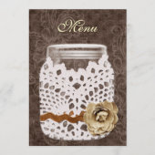 Rustic Lace Wrapped Mason Jar Wedding Menu (Voorkant)