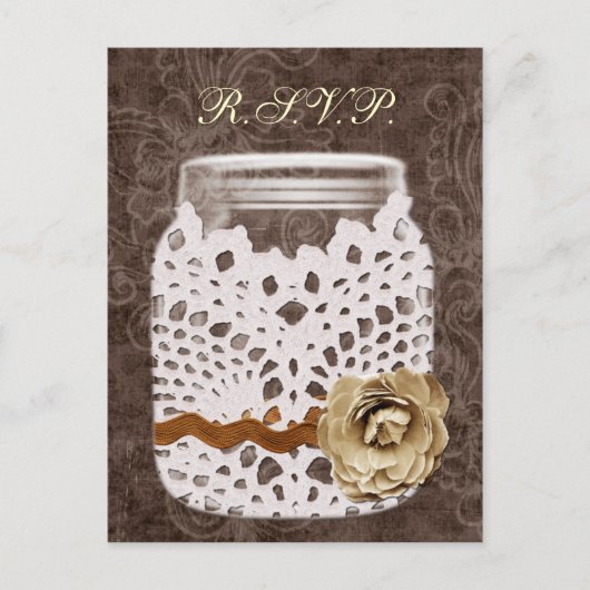 Rustic Lace Wrapped Mason Jar Wedding Uitnodiging Briefkaart (Voorkant)