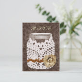 Rustic Lace Wrapped Mason Jar Wedding Uitnodiging Briefkaart (Staand voorkant)