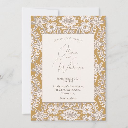 Rustic Lace Yellow Wedding Invitations Kaart (Voorkant)