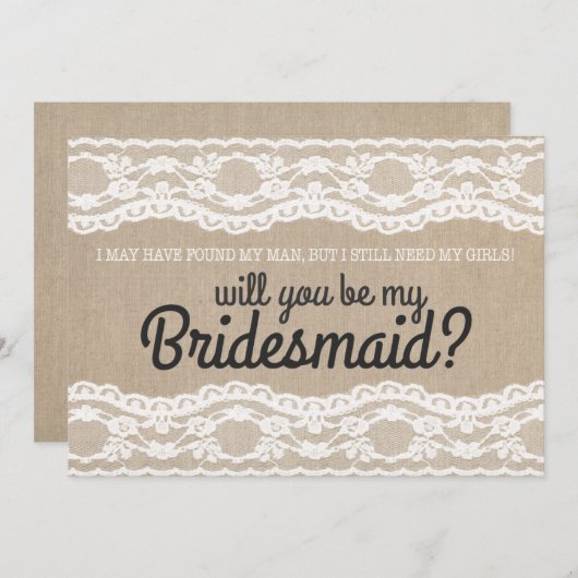 Rustic Lace... zal jij mijn Bridesmaid uitnodiging (Voorkant / Achterkant)