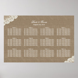 Rustic Laced Corner Burlap Wedding Seating Chart Poster