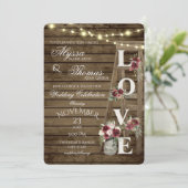 Rustic Ladder and Lights Love Burgundy Wedding Kaart (Staand voorkant)