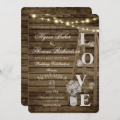Rustic Ladder and Lights Love Wedding Invitation Kaart (Voorkant / Achterkant)