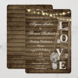 Rustic Ladder and Lights Love Wedding Invitation Kaart