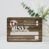 Rustic Ladder Love Burgundy Rozen RSVP Wedding Kaartje (Staand voorkant)