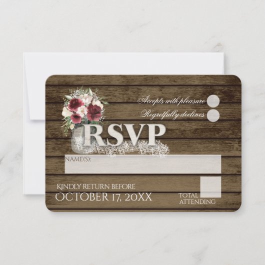 Rustic Ladder Love Burgundy Rozen RSVP Wedding Kaartje (Voorkant)