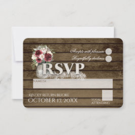 Rustic Ladder Love Burgundy Rozen RSVP Wedding Kaartje