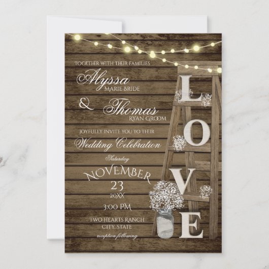Rustic Ladder Love Wedding met details op de achte Kaart (Voorkant)
